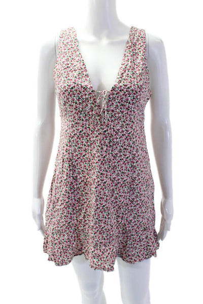 Zara Women's V-Neck Sleeveless Smocked Mini Floral Dress Size L