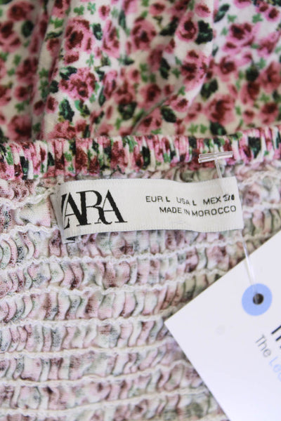 Zara Women's V-Neck Sleeveless Smocked Mini Floral Dress Size L