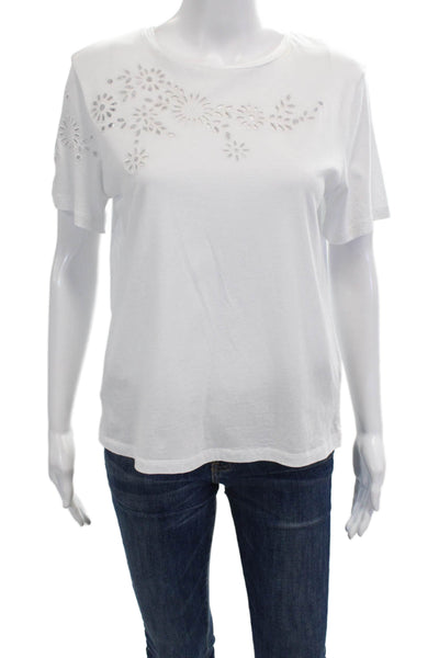 Elliott Lauren Womens Cotton Eyelet Cut Out Shoulder Detail Top White Size XS