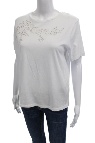 Elliott Lauren Womens Cotton Eyelet Cut Out Shoulder Detail Top White Size XS