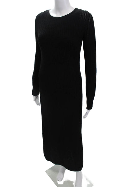 525 Womens Long Sleeve Scoop Neck Midi Sweater Dress Black Size Extra Small