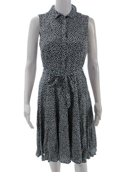 Hobbs London Womens Spotted Belted Sleeveless A Line Dress Navy Blue Size 4