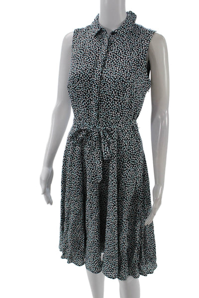 Hobbs London Womens Spotted Belted Sleeveless A Line Dress Navy Blue Size 4