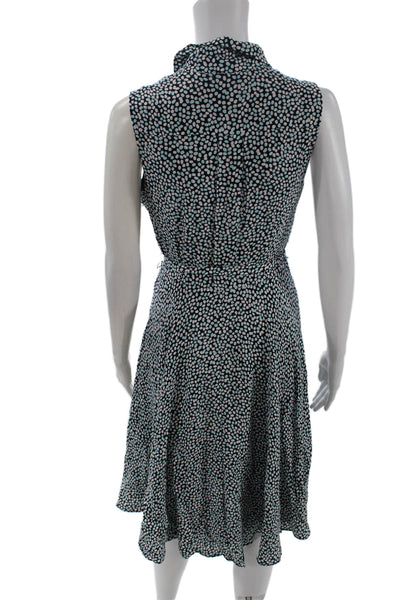 Hobbs London Womens Spotted Belted Sleeveless A Line Dress Navy Blue Size 4