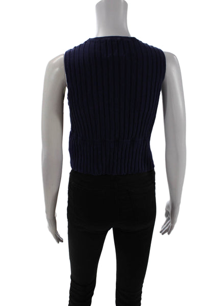 Allude Womens Ribbed Cropped Sleeveless Tank Top Navy Blue Cotton Size Small