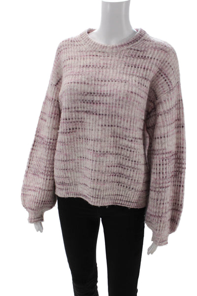 Splendid Womens Long Sleeves Crew Neck Sweater Purple White Size Extra Small