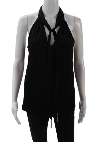 Milly Womens Silk Key Hole Neck Tassel Tank Top Black Gold Size 4