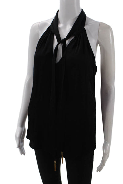 Milly Womens Silk Key Hole Neck Tassel Tank Top Black Gold Size 4