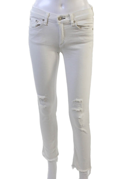 Rag & Bone Jean Womens Cotton Distressed Detail Skinny Jeans White Size 27