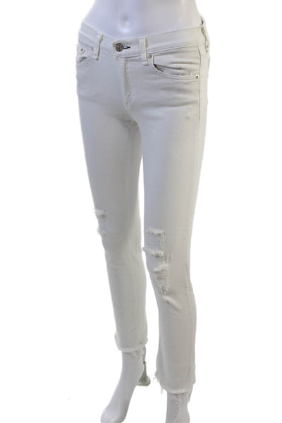 Rag & Bone Jean Womens Cotton Distressed Detail Skinny Jeans White Size 27
