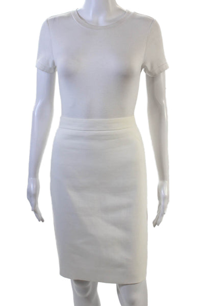 J Crew Womens Cotton Basic Knee Length Pencil Skirt Solid White Size 4