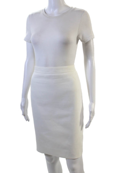J Crew Womens Cotton Basic Knee Length Pencil Skirt Solid White Size 4