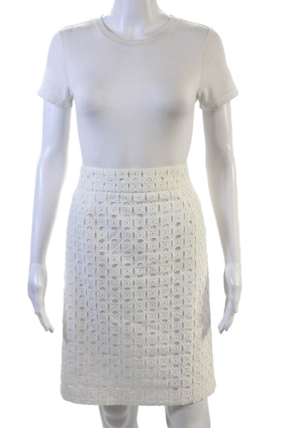 Banana Republic Womens Eyelet Detail Zippered Knee Length Skirt White Size