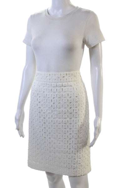 Banana Republic Womens Eyelet Detail Zippered Knee Length Skirt White Size