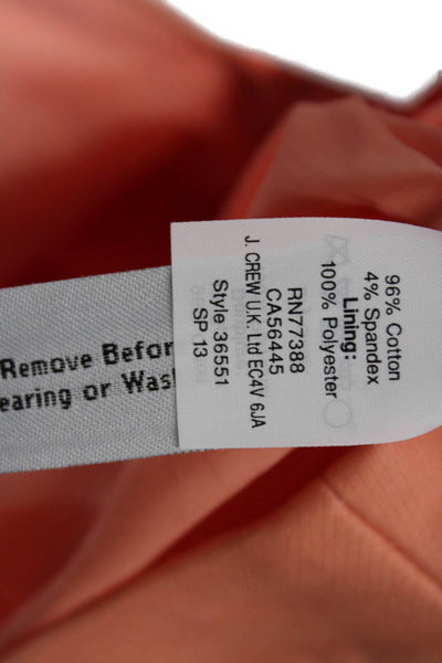 J Crew Womens Cotton Zippered Knee Length Pencil Skirt Orange Size 4