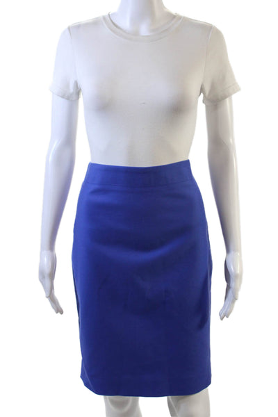 J Crew Womens Cotton Back Pocketed Knee Length Pencil Skirt Blue Size 4