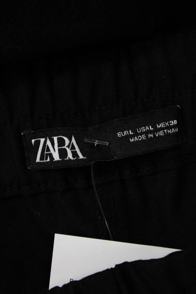 Zara Womens High Waisted Cuff Ankle Pleated Trouser Pants Black Size L