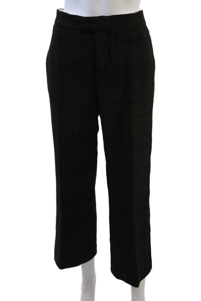 Zara Womens High Waisted Plaid Velvet Detail Straight Leg Pants Green Size L