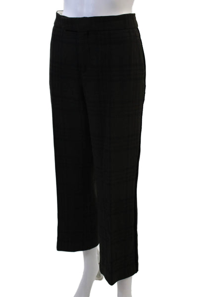 Zara Womens High Waisted Plaid Velvet Detail Straight Leg Pants Green Size L