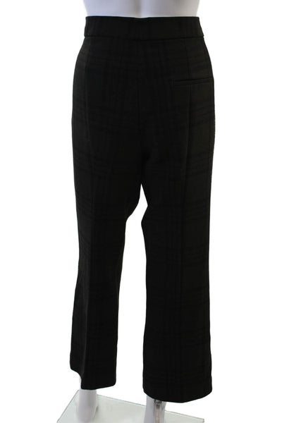Zara Womens High Waisted Plaid Velvet Detail Straight Leg Pants Green Size L