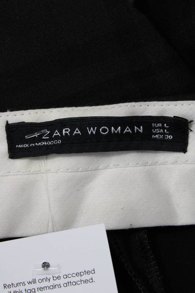 Zara Womens High Waisted Plaid Velvet Detail Straight Leg Pants Green Size L