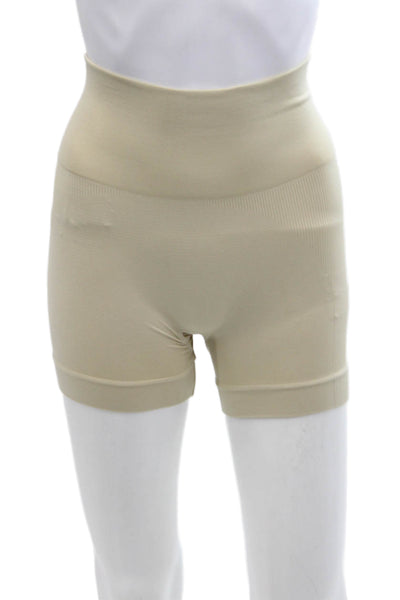 Set Womens Ribbed Pull On Bikers Shoes One Shoulder Sports Bra Beige Size XS
