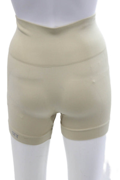 Set Womens Ribbed Pull On Bikers Shoes One Shoulder Sports Bra Beige Size XS
