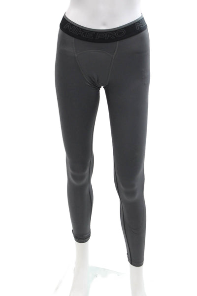 Nike Womens Elastic Waist Contrast Stitching Athletic Leggings Gray Size S
