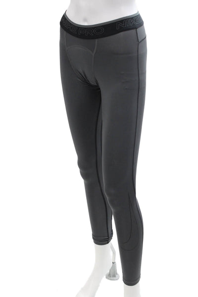 Nike Womens Elastic Waist Contrast Stitching Athletic Leggings Gray Size S