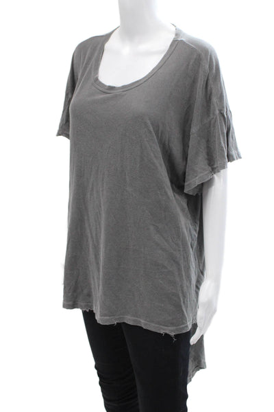 The Great Womens Cotton Crew Neck Distressed High Low T-Shirt Gray Size 3