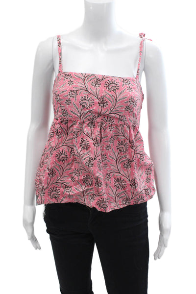 J Crew Womens Cotton Floral Tie Strap Blouse Pink Size S
