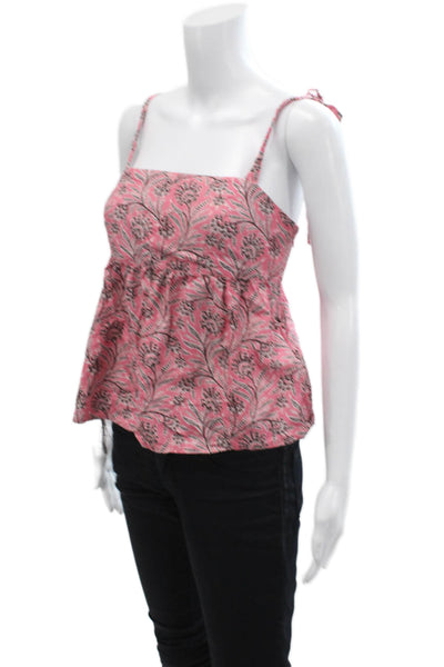 J Crew Womens Cotton Floral Tie Strap Blouse Pink Size S