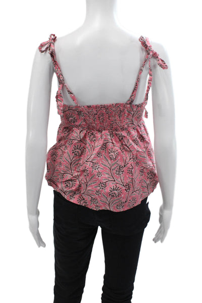 J Crew Womens Cotton Floral Tie Strap Blouse Pink Size S