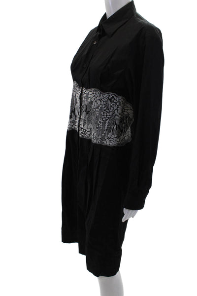 Dries Van Noten Women's Long Sleeves Button Lace Trim Flare Dress Black Size 40