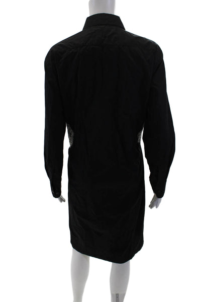 Dries Van Noten Women's Long Sleeves Button Lace Trim Flare Dress Black Size 40