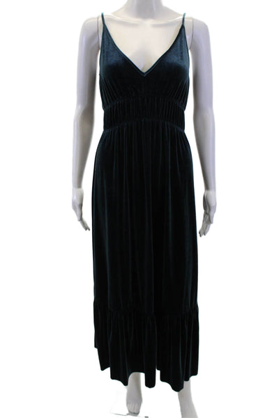 Rebecca Minkoff Womens Spaghetti Strap V Neck Midi Velvet Dress Blue Size XS