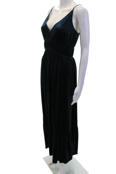 Rebecca Minkoff Womens Spaghetti Strap V Neck Midi Velvet Dress Blue Size XS