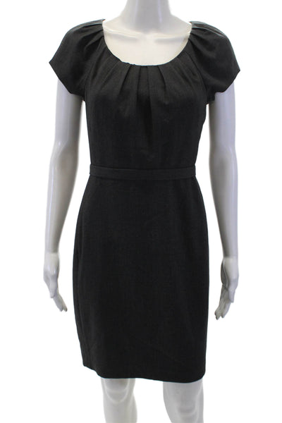 Tahari Womens Back Zip Short Sleeve Scoop Neck Knee Length Dress Gray Size 4P