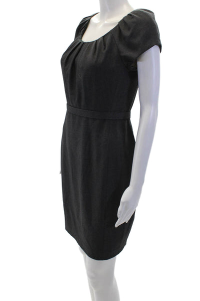 Tahari Womens Back Zip Short Sleeve Scoop Neck Knee Length Dress Gray Size 4P