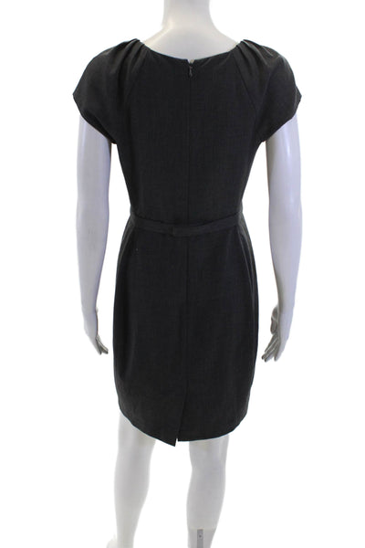 Tahari Womens Back Zip Short Sleeve Scoop Neck Knee Length Dress Gray Size 4P