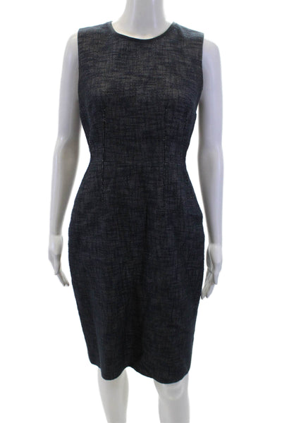 Elie Tahari Womens Back Zip Sleeveless Crew Neck Knit Sheath Dress Navy Size 4