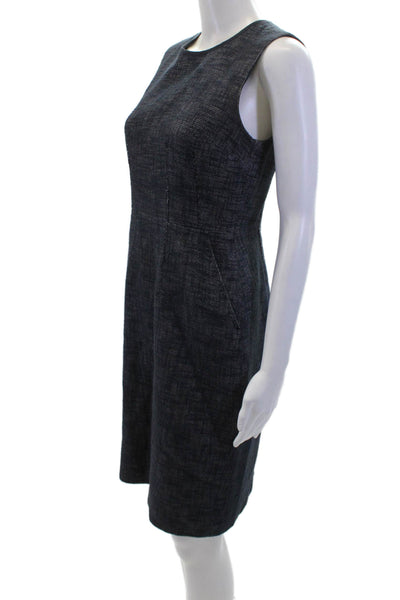 Elie Tahari Womens Back Zip Sleeveless Crew Neck Knit Sheath Dress Navy Size 4