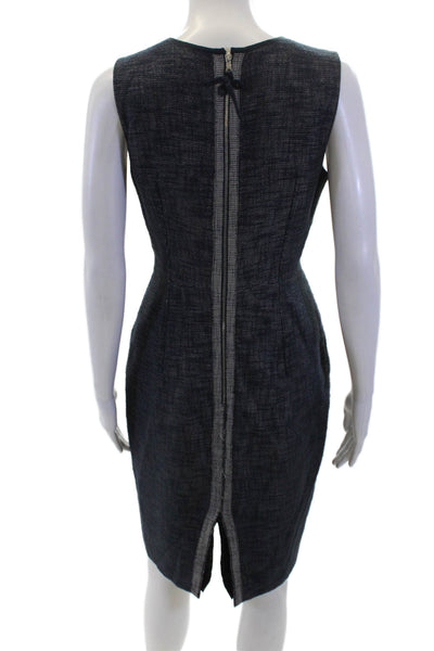 Elie Tahari Womens Back Zip Sleeveless Crew Neck Knit Sheath Dress Navy Size 4