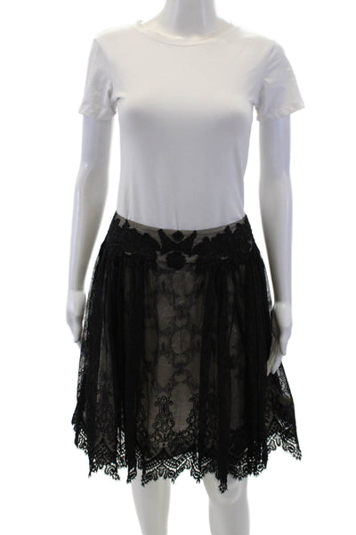 Byron Lars Womens Back Zip Mesh Overlay Knee Length A Line Skirt Black Size 2