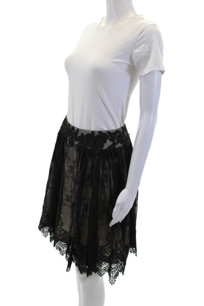 Byron Lars Womens Back Zip Mesh Overlay Knee Length A Line Skirt Black Size 2