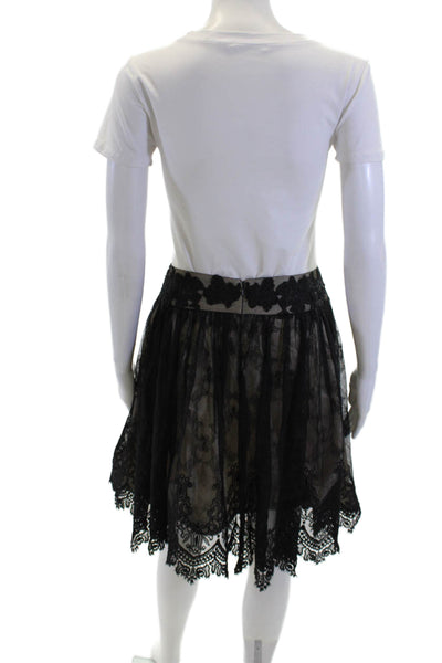 Byron Lars Womens Back Zip Mesh Overlay Knee Length A Line Skirt Black Size 2