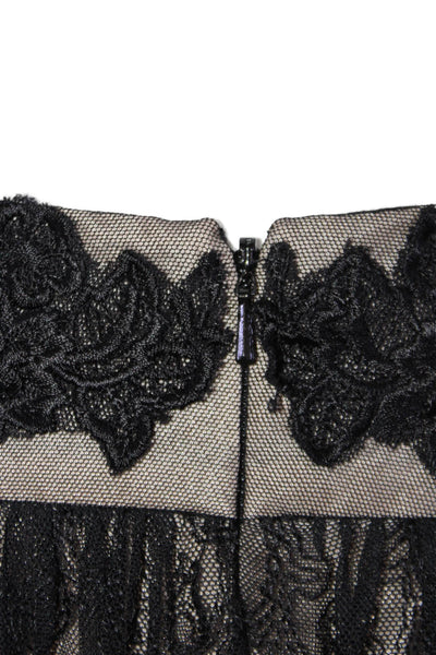 Byron Lars Womens Back Zip Mesh Overlay Knee Length A Line Skirt Black Size 2