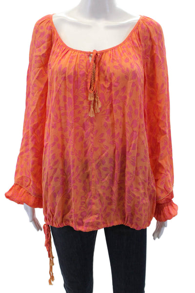 Hoss Intropia Womens Long Sleeve Keyhole Floral Blouse Orange Pink Size EU 34
