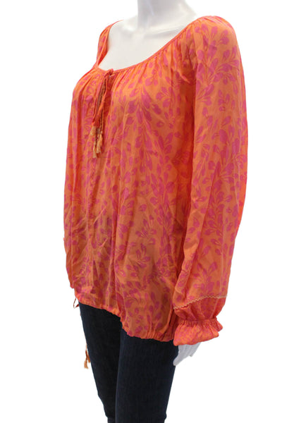 Hoss Intropia Womens Long Sleeve Keyhole Floral Blouse Orange Pink Size EU 34