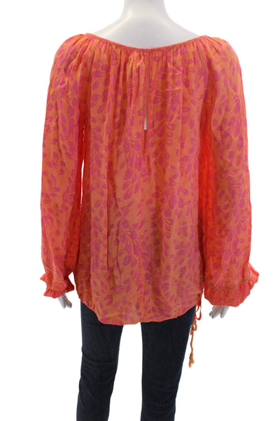 Hoss Intropia Womens Long Sleeve Keyhole Floral Blouse Orange Pink Size EU 34